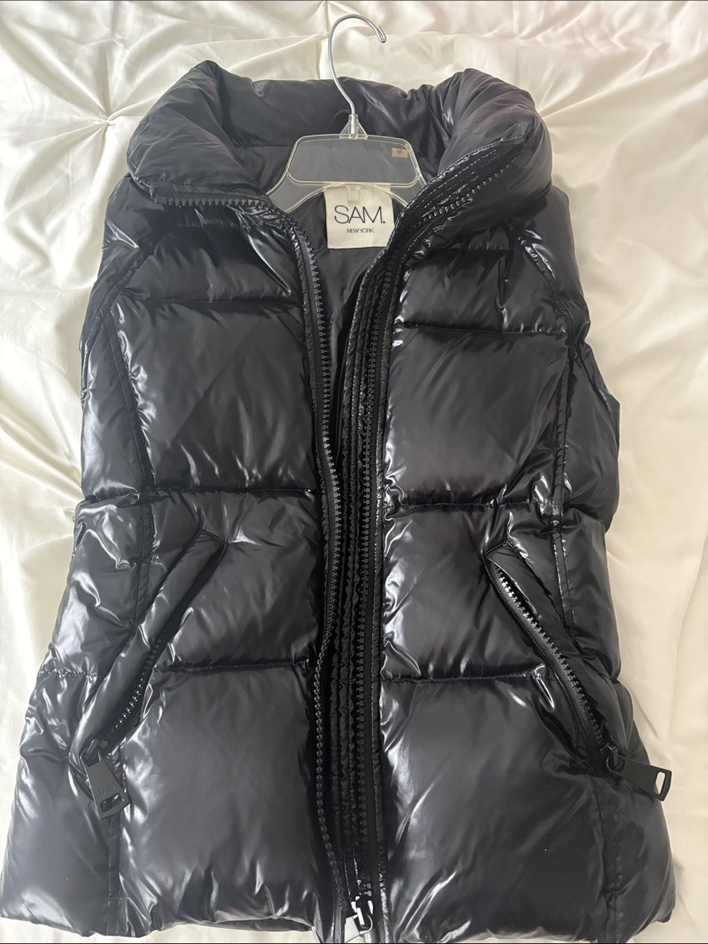 SAM. Shiny Black Quilted Puffer Vest